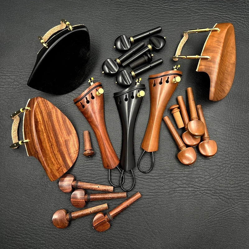 1 set 4/4 violin ebony/rosewood/jujube wood accessories parts fittings Tailpiece + Tuning pegs + Endpins + Chin rest/Chin Holder violin accessories