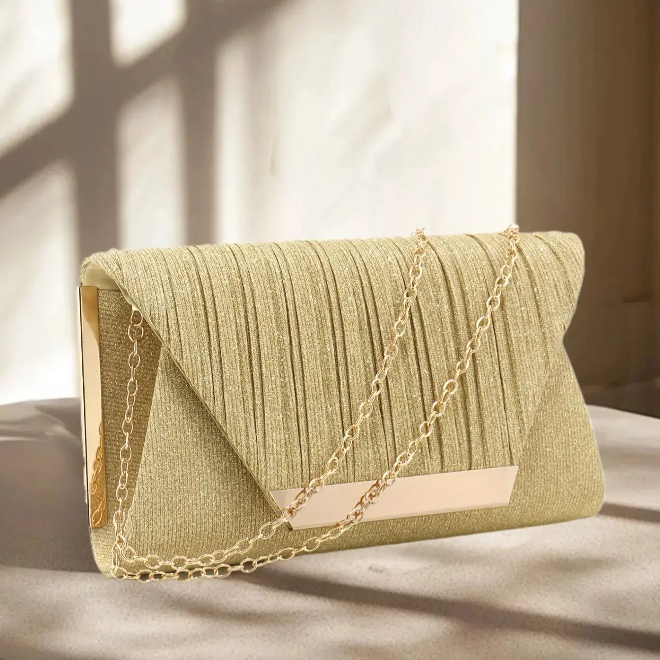 Green Glitter Metal Shoulder Evening Clutch Handbag for Women