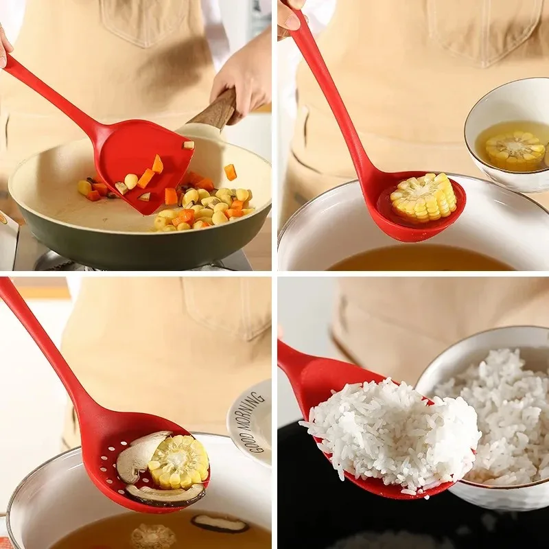 Silicone Kitchen Utensils Set 6Pcs Spatulas Slotted Spoon Rice Scoop Dishwasher Safe Heat Resistant Utensilios Cooking Tools