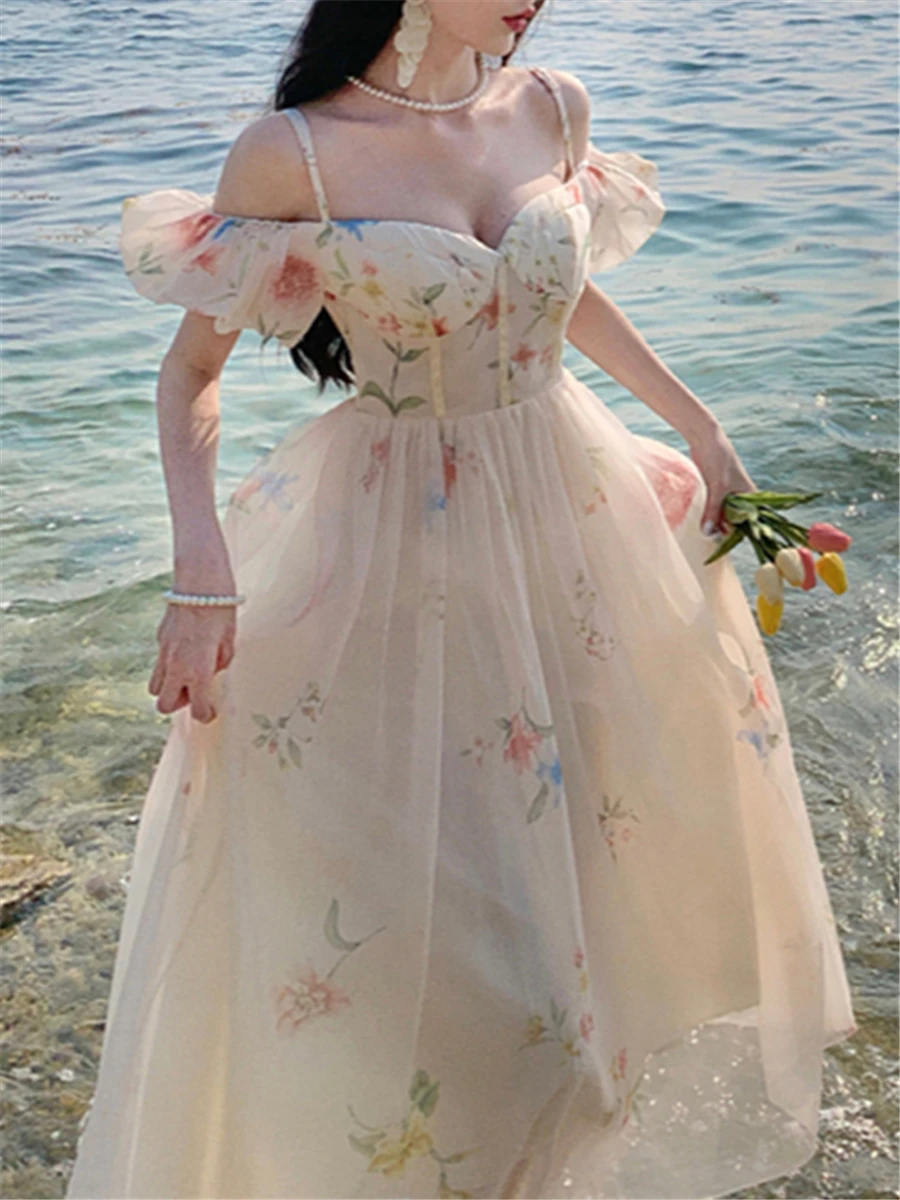 Vestido De Verano De Lino Para Mujer Largo, Sexy Y Elegante, Hombros  Descubiertos