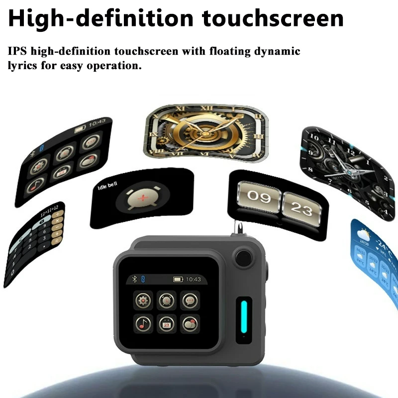 Mini Pocket Smart Bluetooth Speaker IPS Touch Screen Music Box Wireless MP3 Music Player Support Alarm Clock Timer TF Card Play
