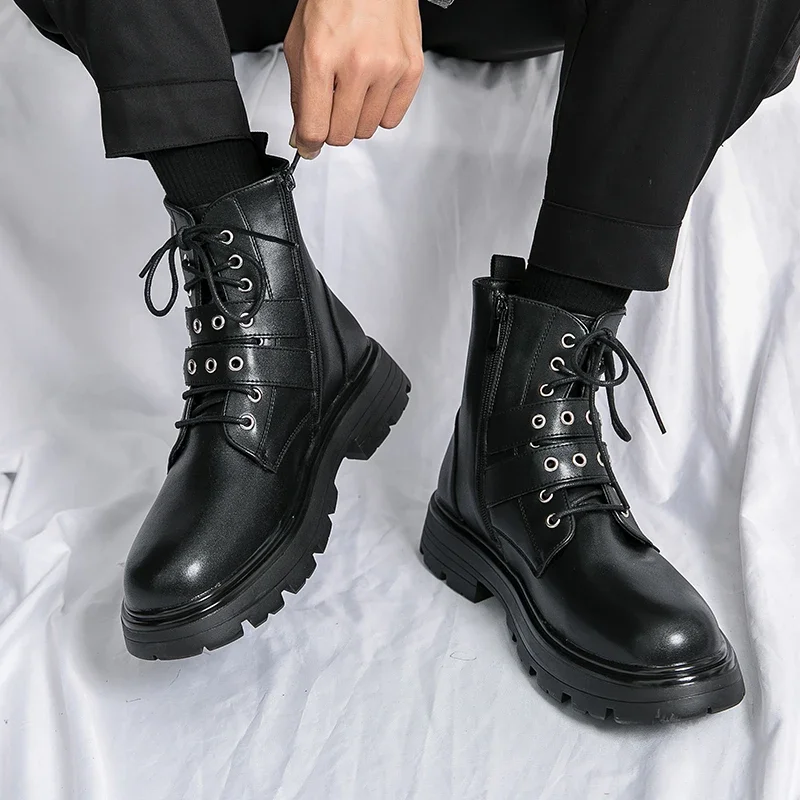 Men's Chelsea Boots men chelsea boots Gothic Biker Boots Men's Casual Leather Outdoor Shoes Ankle for Men MO-51382