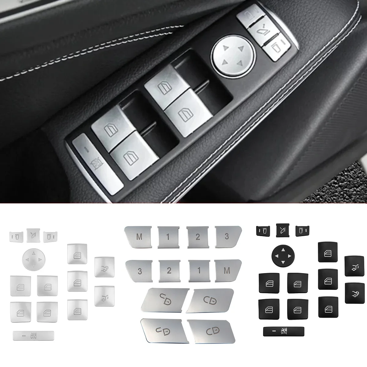 Car Window glass lift button Trim Cover sticker for Mercedes Benz A/B/C(W204)/E(W212)/GLA /CLA/ GLK/ GLE-class car moulding decoration interior moulding trim strip car styling stickers car button repair stickers
