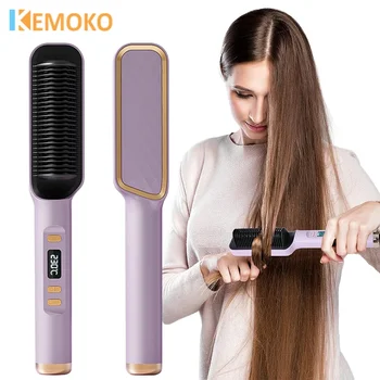 Piastra per capelli elettrica Pettine Pettine caldo Multifunzionale Dritto Ioni negativi Anti-scottatura Strumento per lo styling Spazzola per lisciare 1