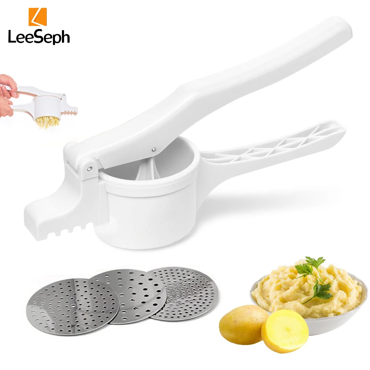 Potato Masher 3 Stainless Steel Interchangeable Discs Manual Potato Press Ricer Kitchen Tool Fruit Vegetable