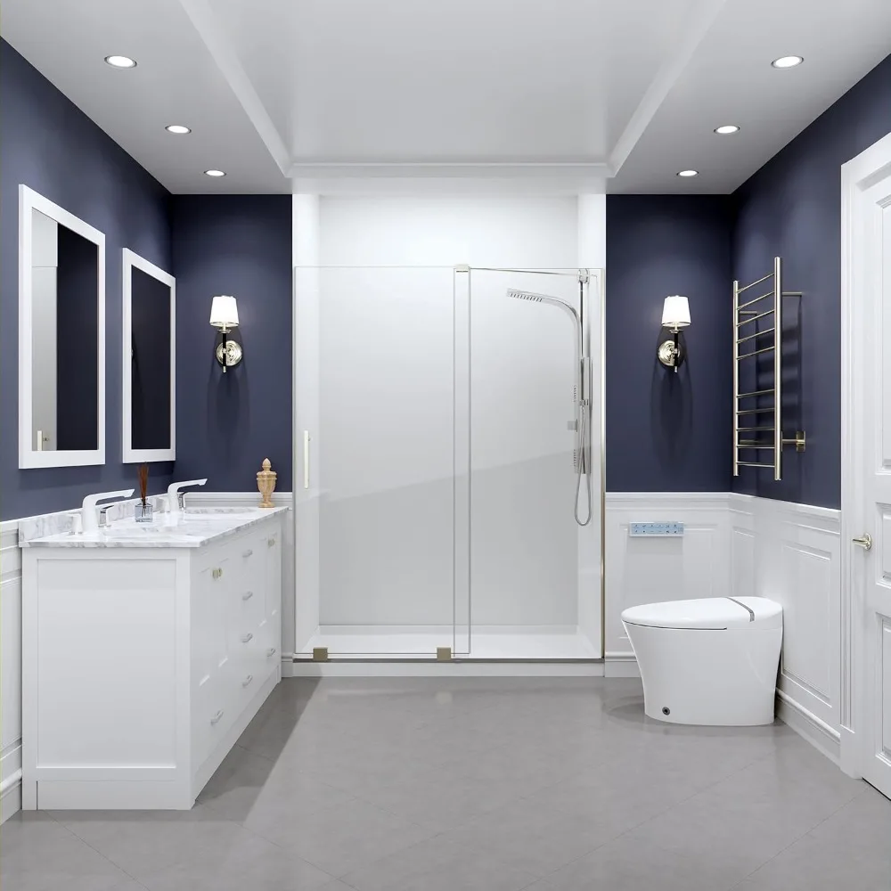 76 x 60 inch Semi-Frameless Shower Door in Brushed Nickel, Longboat Water Repellent Glass Shower Door with Seal Strip Parts 2