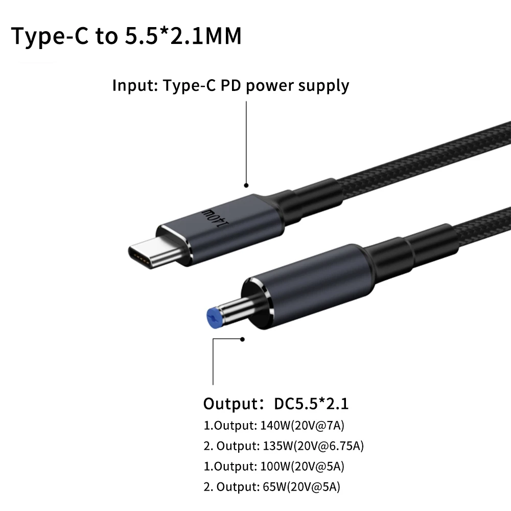 Versatile USB-C PD to DC Universal Laptop Charger Cable - 1.8M Length
