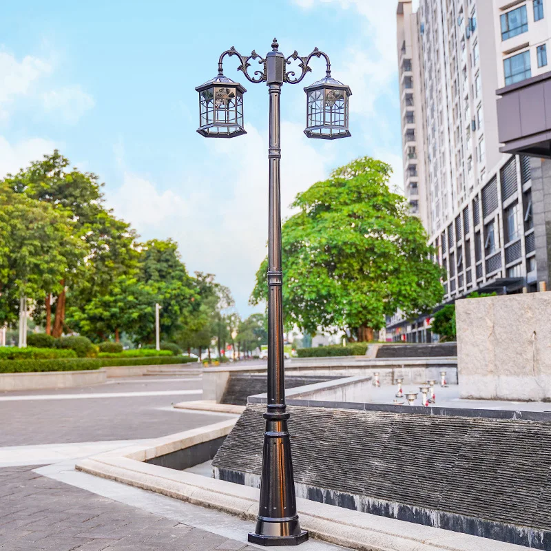 European Style Solar Street Light Outdoor Waterproof Garden Lamp Villa Yard  Lawn Double Head High Pole(2.2M~2.5M) Landscap Lamp