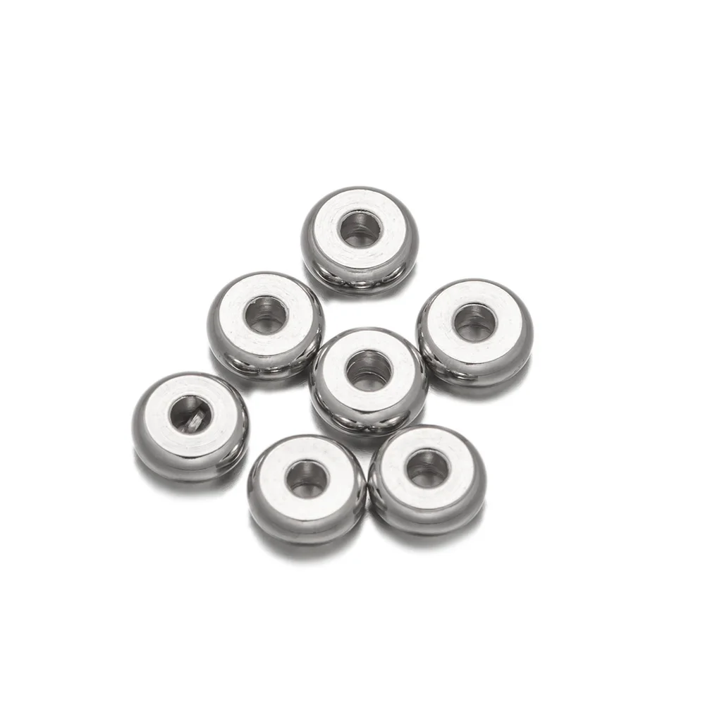 50 Stücke 4/5/6/8/10mm Edelstahl Charm Spacer Perlen Flache Runde Lose Große Loch Perlen DIY Schmuck Machen Zubehör Großhandel – Detail 2