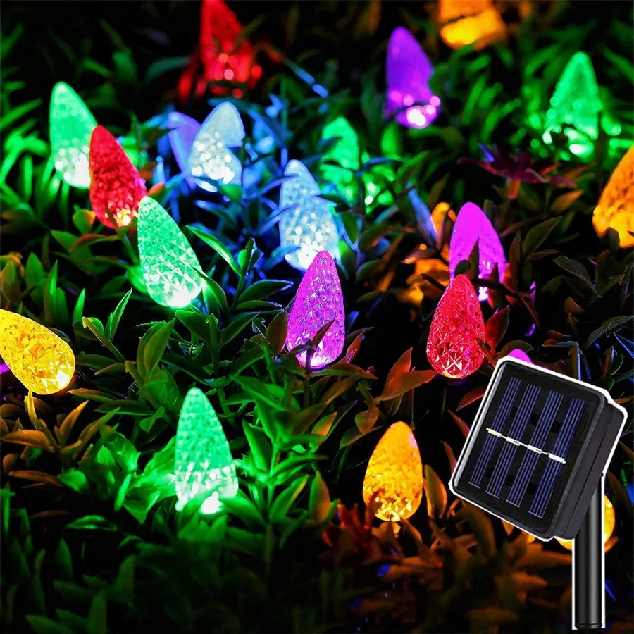 

10M 100 LED Solar C6 LED Christmas Light Outdoor C6 Strawberry Solar String Light Outdoor Tree Holiday Solar C6 Garland Light