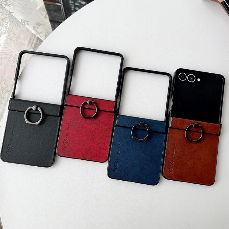 Luxury Leather Ring Holder 3-Piece Set: Elegant Shockproof Case with Hinge Protection