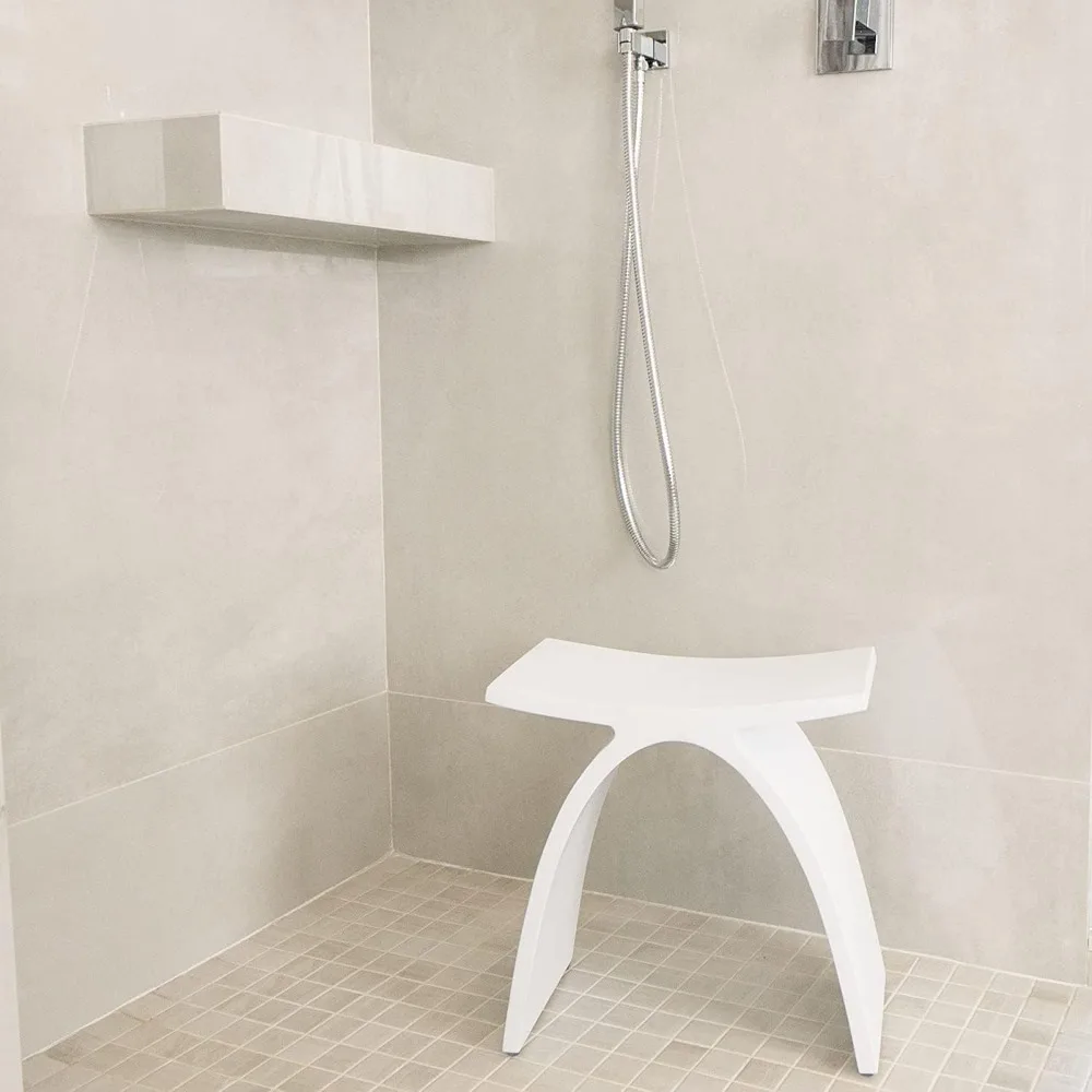 Concrete, Small Waterproof Shower Stool, Modern Medical Shower Chair, Rust-Resistant Materials 300 lbs Capacity, 28 lbs Weight 3
