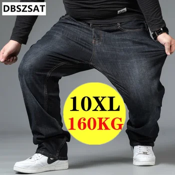 남성용 빅 사이즈 청바지 탄성 밴드, 하이 웨이스트 루즈 팬츠, 남편 플러스 사이즈, 뚱뚱한 루즈 블랙 남성 데님 바지, NO 40 오버사이즈