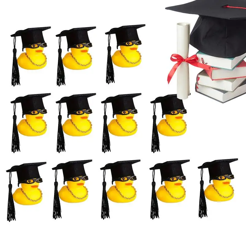

Small Graduation Ducks 12Pcs Bath Toys Car Dashboard Decoration Bathtub Duck With Graduation Hat And Glasses Cute Ducks For