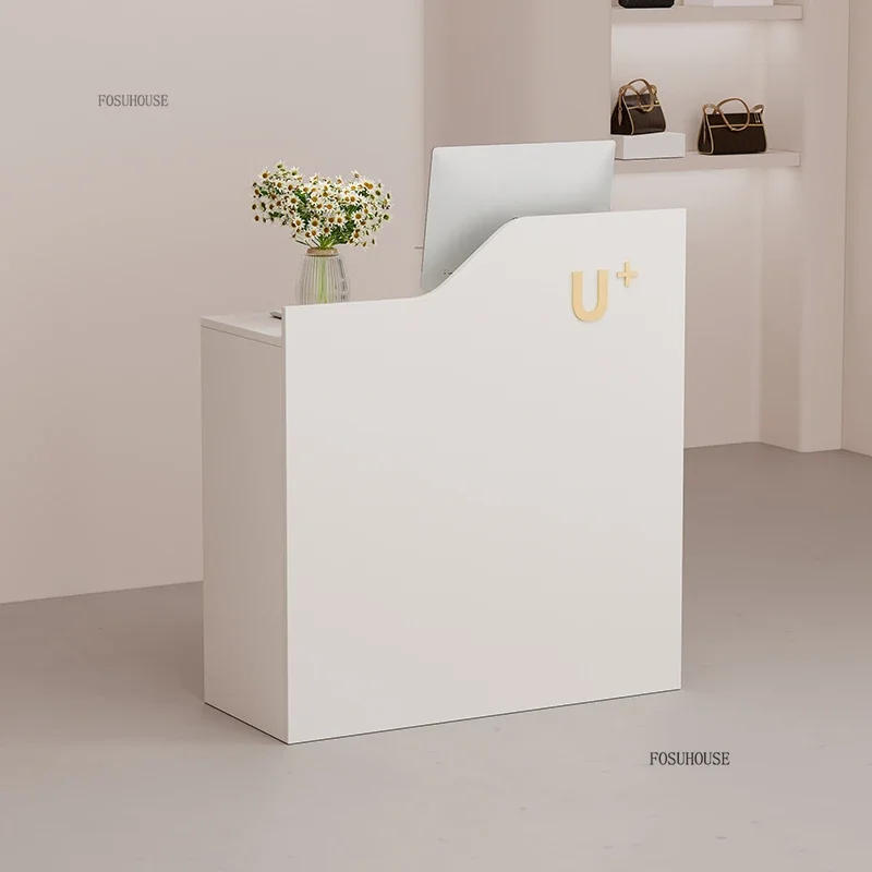 Modern Simple Office Reception Desks Clothing Store Front Desk Cashier Small Bar Table Beauty Salon Reception Desk Counter B