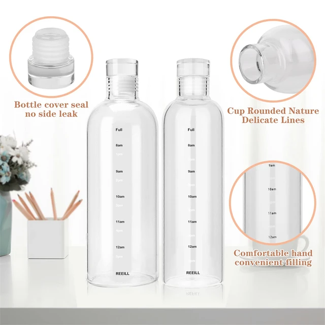 500/750ml Water Bottle With Time Marker Cover For Water Drink Large Capacity Plastic Transparent Milk Juice Cup Birthday Gift 2