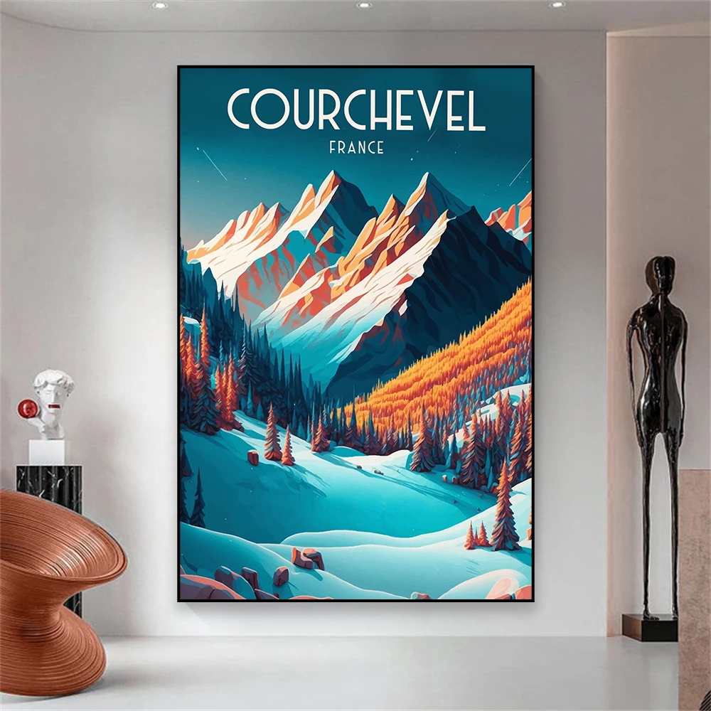 Val d'isere 아트 프린트 메리벨 여행 포스터, 프랑스 스티그, 벽 아트, Courchevel 여행 프린트, 캔버스 페인팅, 사무실 벽 장식