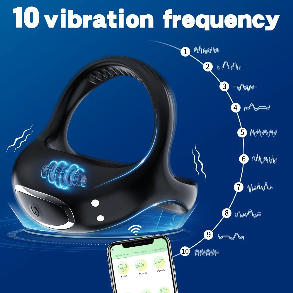 Bluetooth Wireless Remote Control Vibrating Cock Ring Delayed Ejaculation Penis Ring Vibrator Adults Sex Toy for Men Masturbator