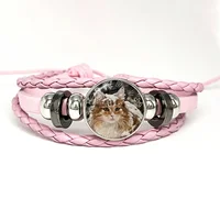 Therian Symbol Cat Wolf Fox Therian Pink Leather Bracelet Glass Cabochon Button Multilayer Bangles Wristband Gift 1