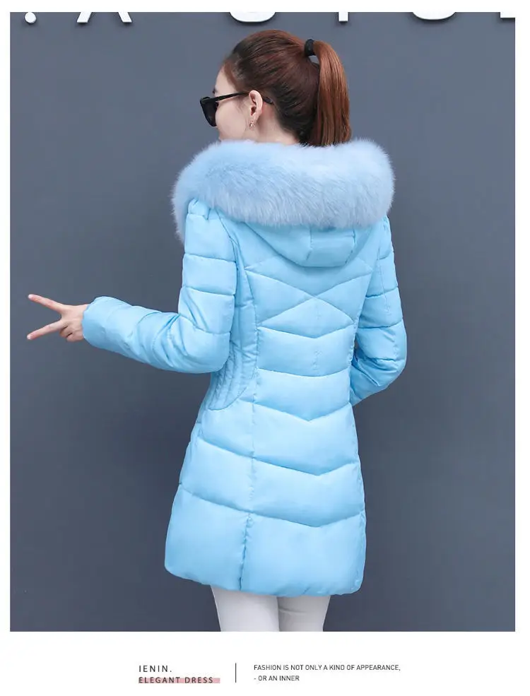 Korean Fashion Slim Thin Long Down Cotton Jacket Winter Warm Thick Parkas Cotton Women Snow Outerwear Big Fur Collar Female Coat