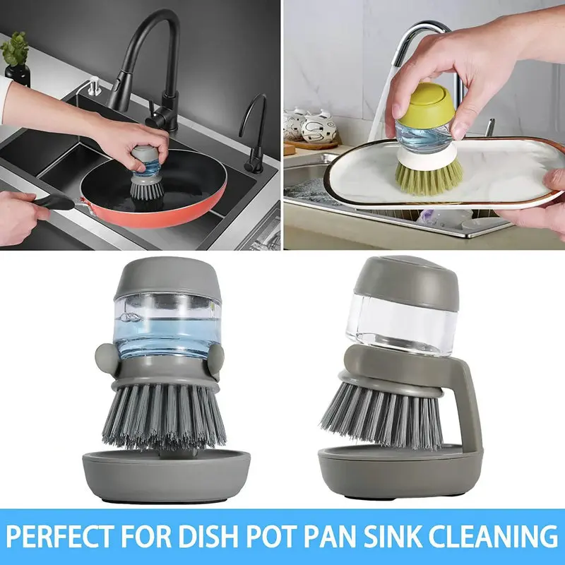 1pc Dish Brush With Soap Dispenser, Soap Dispensing Palm Brush, Dishwashing  Kitchen Scrub Brushes Dish Scrubber With Holder Drip Tray For Dish Sink Pan  Pot Washing And Cleaning
