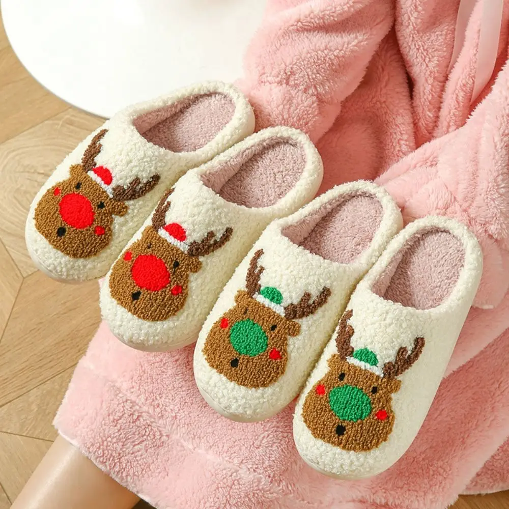 Casual Cute Christmas Slippers Lovely Soft Home Slippers Warm Non-Slip Warm Plush Slides Women