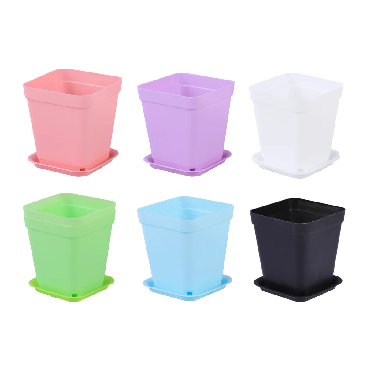 

6pcs Thicken Flower Pots Square Pot Trays Plastic Pots Creative Small Square Pots for Succulent Plants(each 3 of Small White