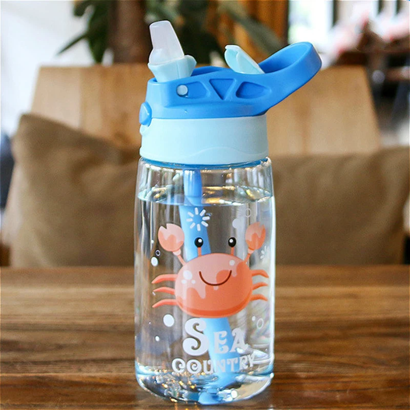 

480ML Kids Water Sippy Cup Creative Cartoon Baby Feeding Cup with Straws Leakproof Water Bottle Outdoor Portable Children's Cups