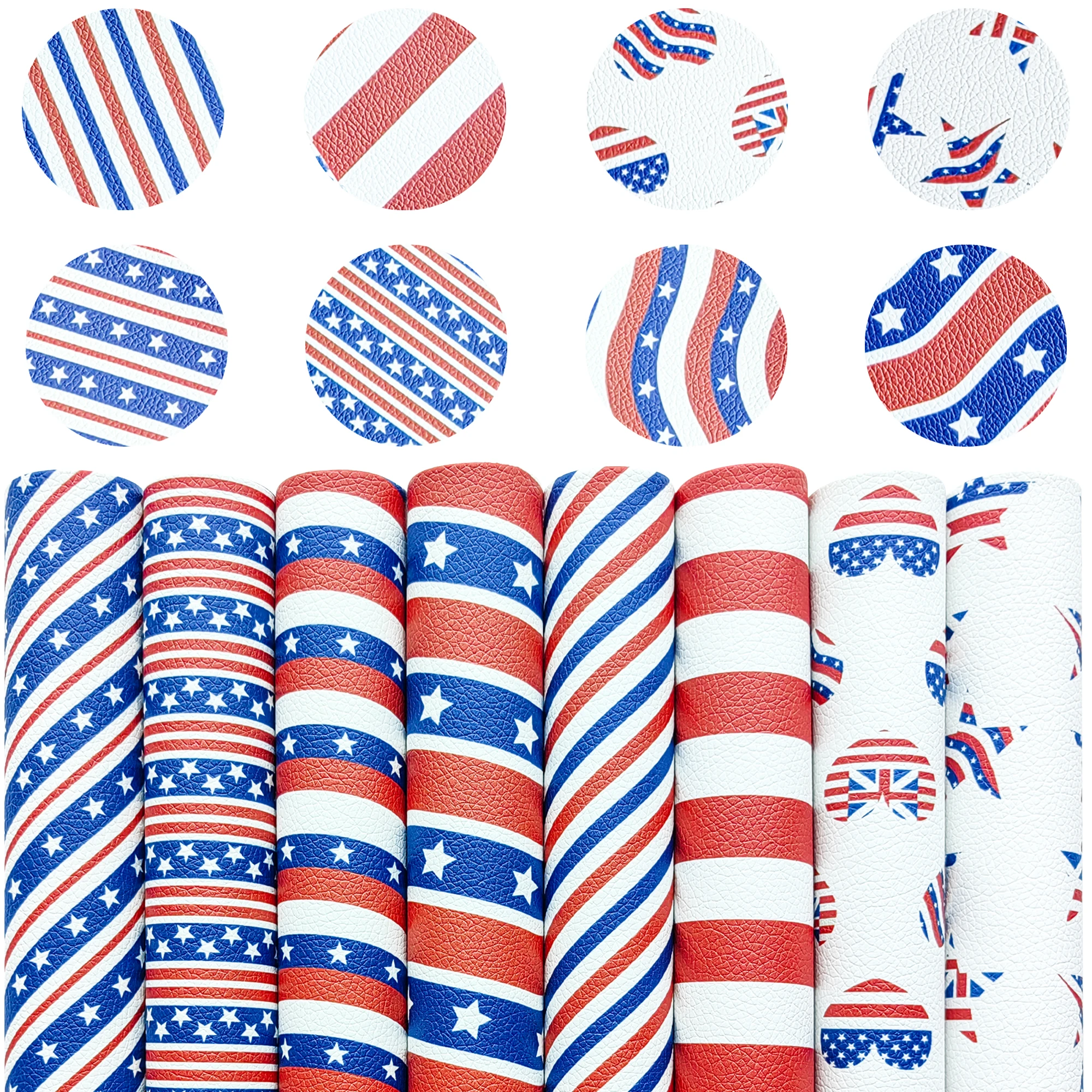 

A4-8 pcs/set Faux Leather Sheet American Flags Printed Fabric PU Fabric with Felt Backing DIY Bows For Shoe/Bag/DIY Earring