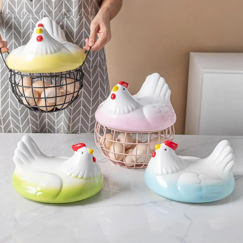 New Ceramic Egg Holder Chicken Wire Egg Basket Fruit Basket