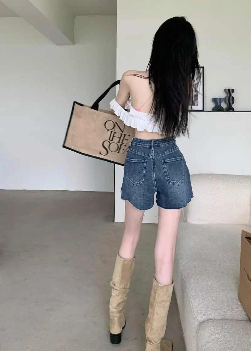 Denim Short Irregular High-Waisted Summer Large Size A-Line Pants For Women Loose Slimming Hot Girl Korean Style Wide-Leg Shorts