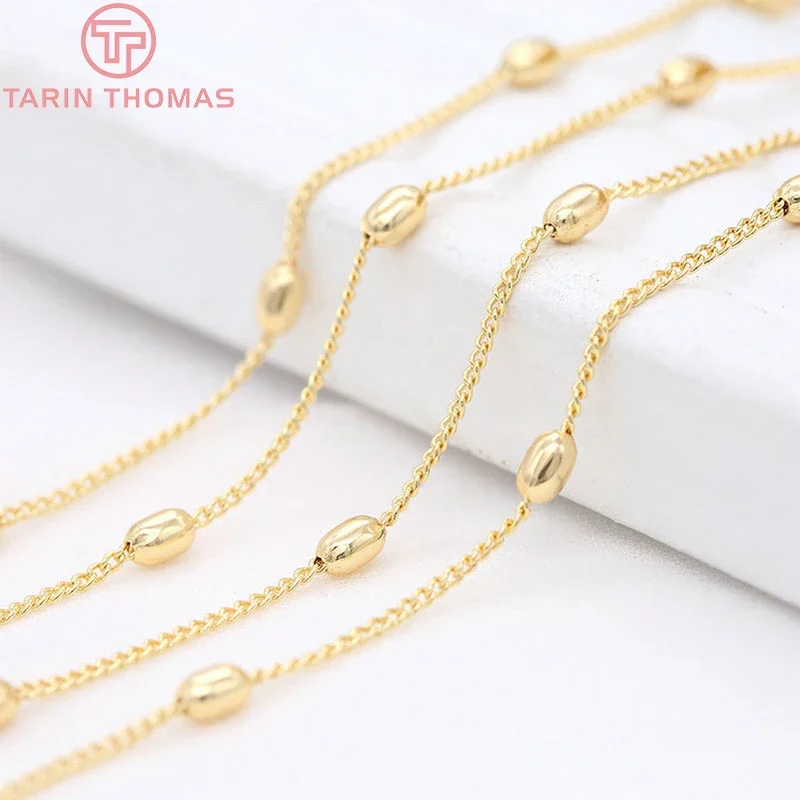 

(4229)1Meter Beads 3x5MM 24K Gold Color Brass Beads Chains for Necklace Bracelet High Quality Diy Jewelry Findings Accessories