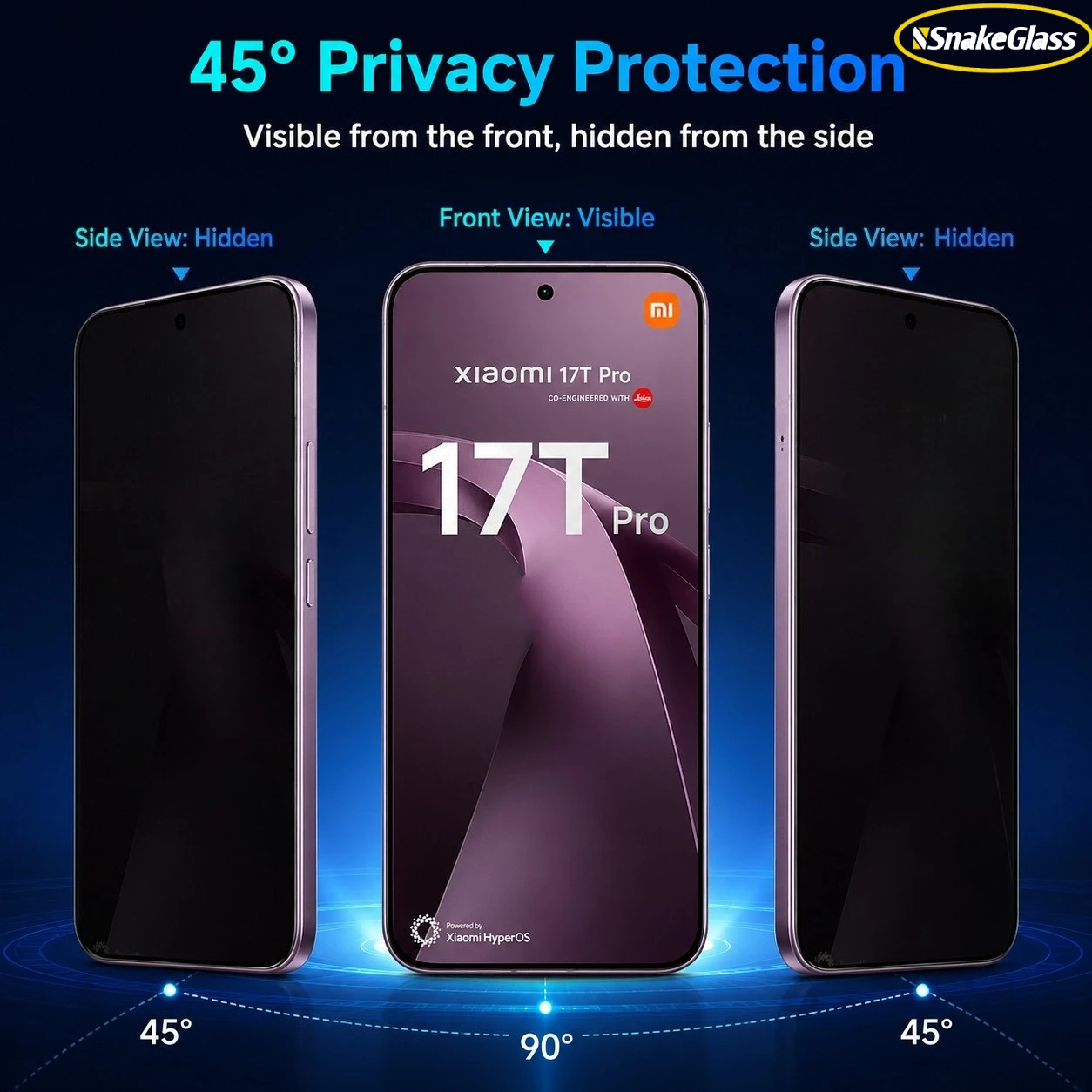 3-Pack Anti-Spy Tempered Glass Privacy Screen Protector, Anti-Scratch