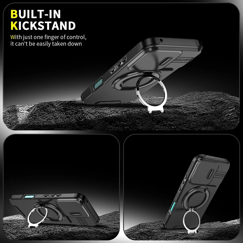Enhanced Magnetic Ring Holder Case with Slide Camera Lens Protection