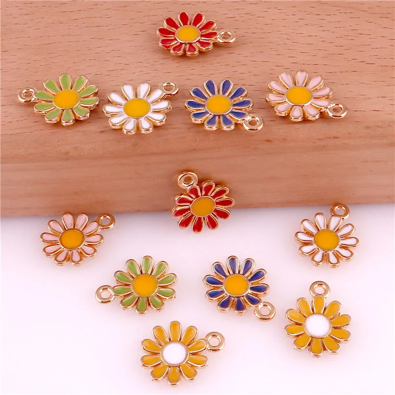 

12pcs/lot Enamel Charm Daisy Alloy Flower Pendant Diy Earring Bracelets jewelry Charm for making Craft Findings Materials Bulk