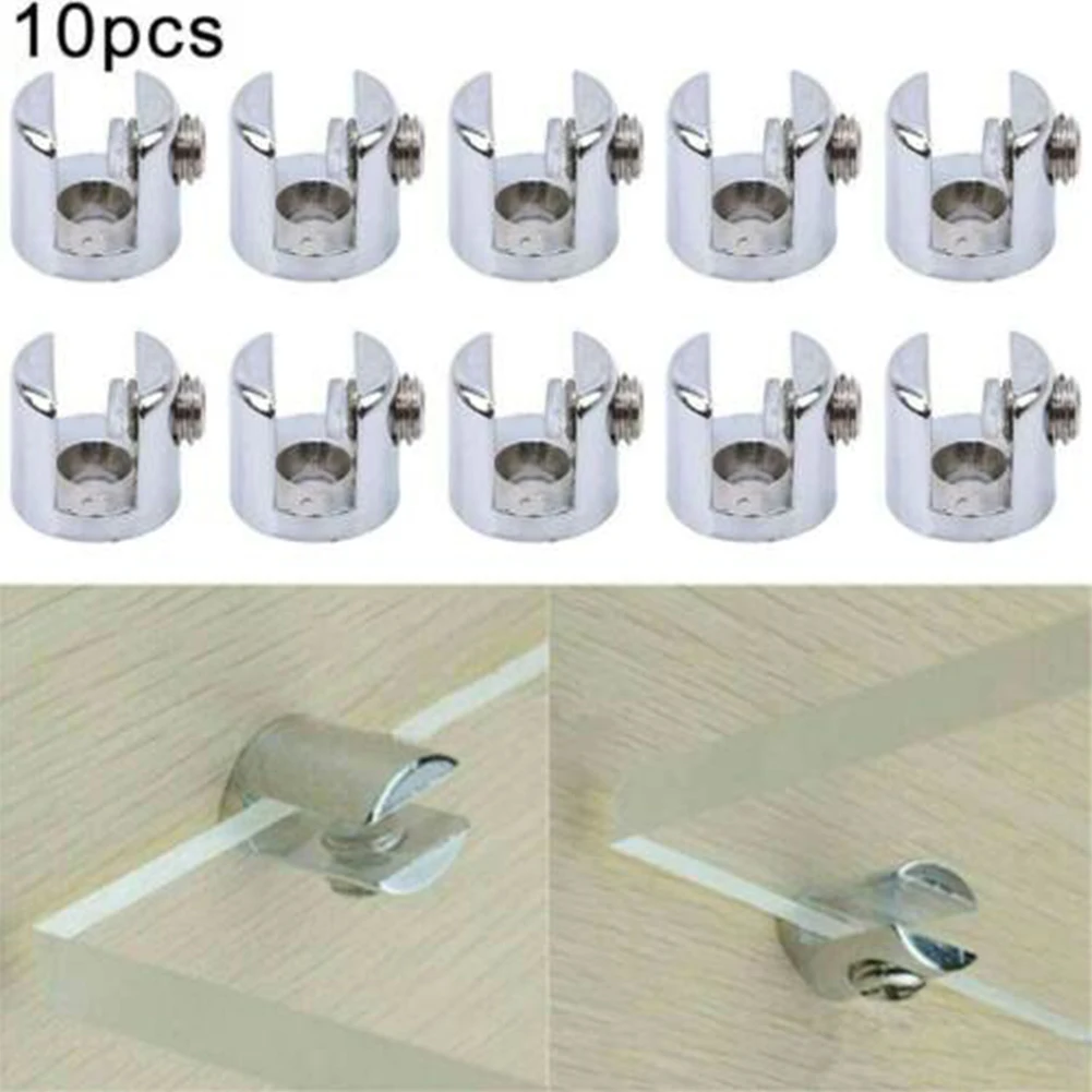 10Pcs 6-8mm Glass Shelf Support Clamp Bracket Clip Chrome Shelves Bathroom Mirror Tight Clip Holder Door Hardware Part