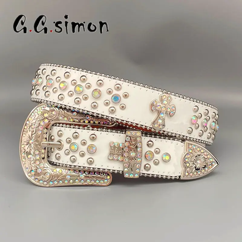 Gold Western Rhinestone Belt Diamond Belt Luxury Strap Ladies Mens Jeans  Decoration at  Women’s Clothing store