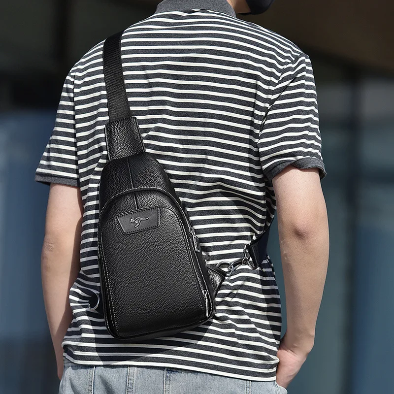 New Men's Genuine Leather Chest Crossbody Bag Top Layer Cowhide Portable Shoulder Bag for Outing