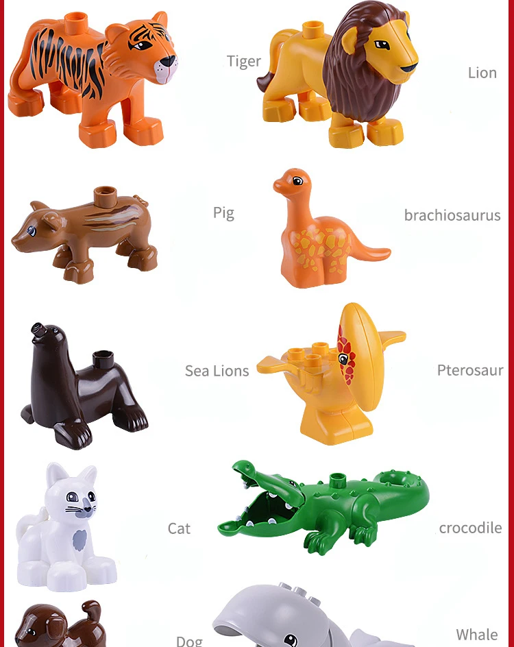 Moc Big Size Building Blocks 75 Styles Cat Dog Pig Rabbits Lion Whale Model Accessories Bricks Farm Zoo City Animals For Kid Toy wooden block puzzle