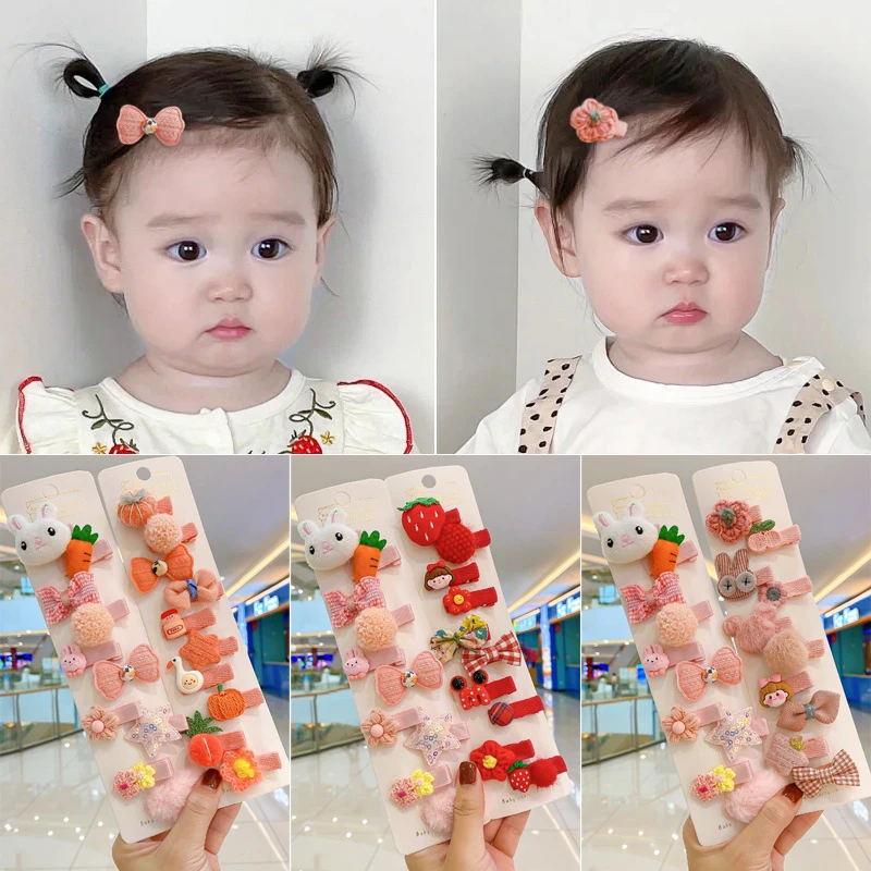 Kawaii New Hairpin for Baby Girl Floral Tie Bow Fruit Hair Clip Children Hair Accessoriesl Doesn't Hurt Hairpin Baby Headwear accessoriesdiy baby 