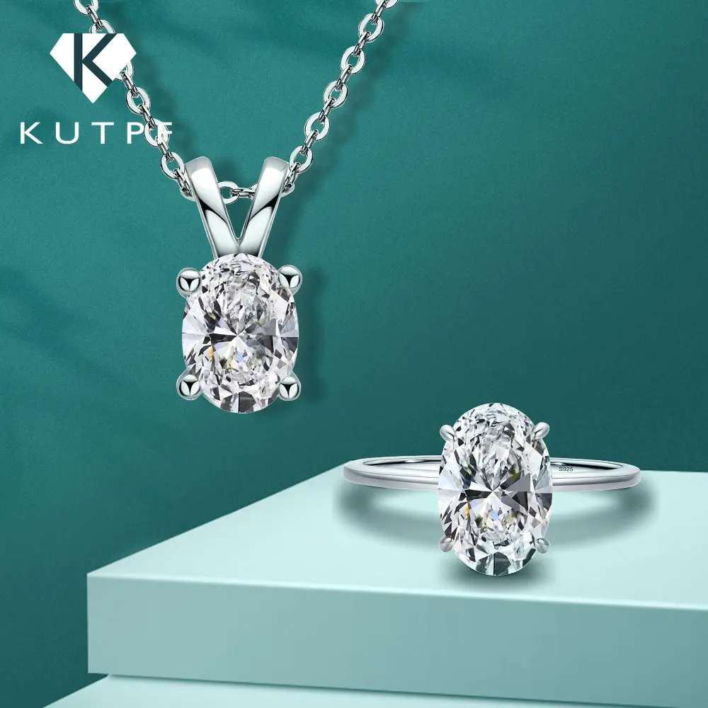 3ct Oval Moissanite Ring Pendant Necklace Jewelry Sets For Women D Color Lab Diamond Fine