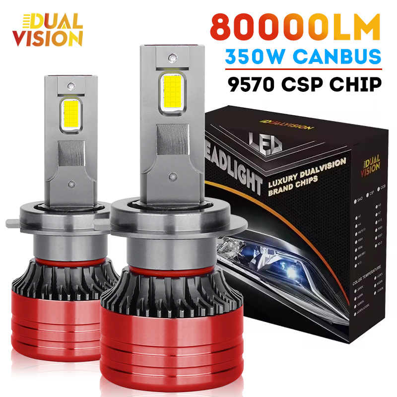 Dualvision 2PCS Car Lights H7 H4 H1 9006 H11 9005 9012 Super Bright LED Headlights High Low Beam Auto Lamp White 6000K 12V
