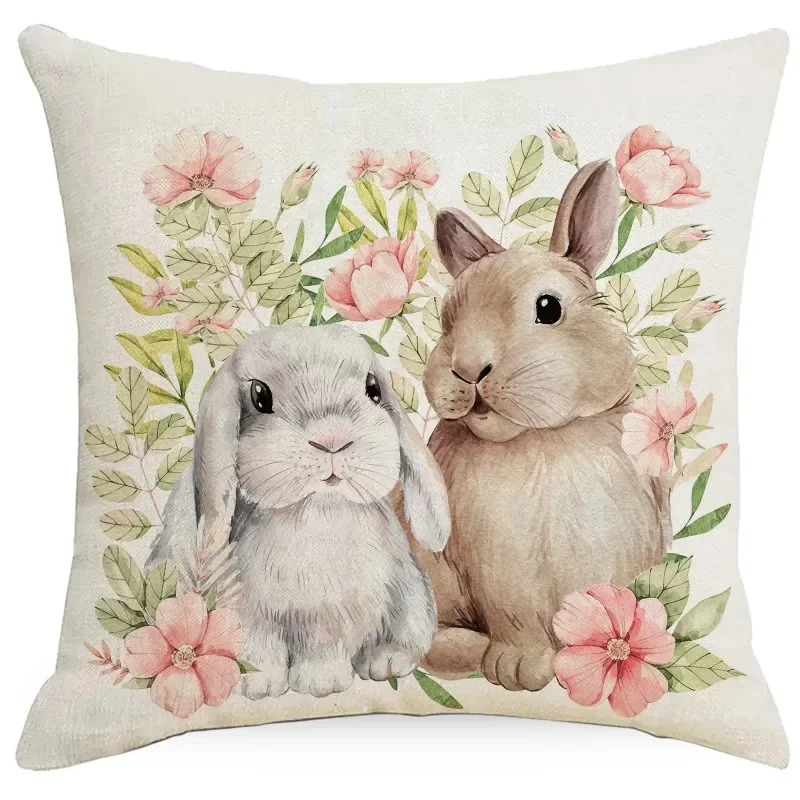 Set 4 Federe Cuscini Pasquali Con Conigli E Fiori In Velluto - Cerniera Nascosta, 40x40 Cm, Perfette Per Primavera