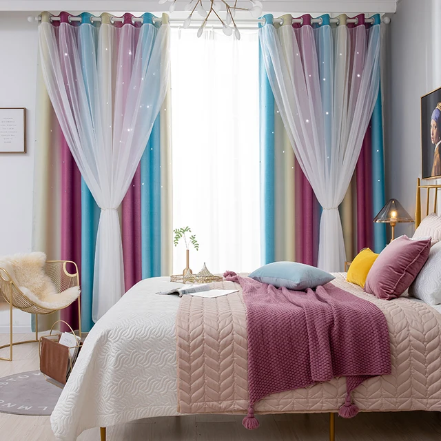 Transform any room with Rainbow Hollow-Out Star Blackout Curtains