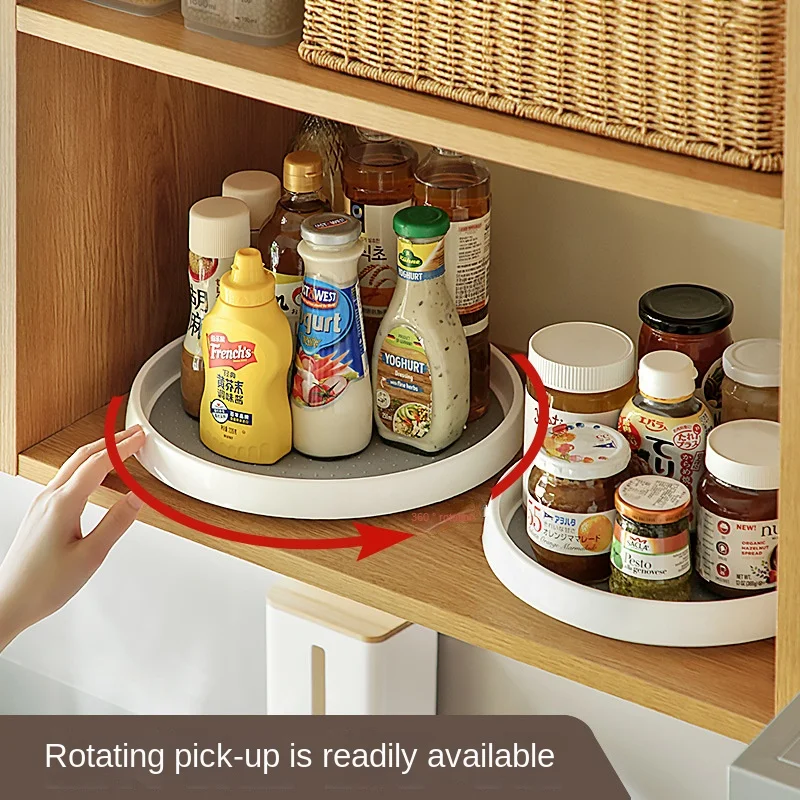

Kitchen Rack 360 Degrees Rotatable Seasoning Condiment Oil Salt Sauce Vinegar Round Multi-functional Finishing Storage Rack Tray