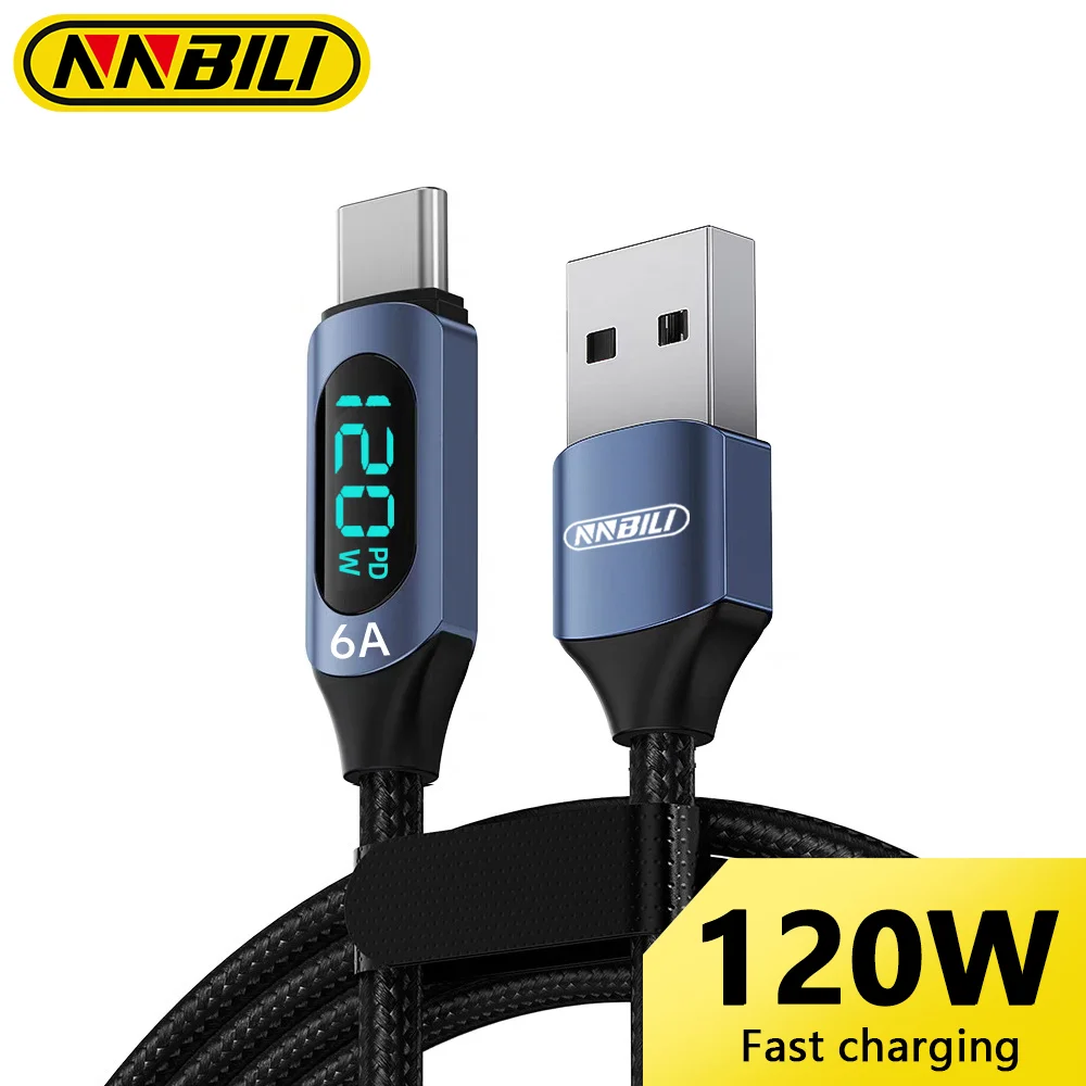 NNBILI 120W USB Type C Cable 6A LED Digital Display High-Speed Wire for Xiaomi POCO Huawei USB C Charger Data Cord 1m 1.5m 2m NNBILI 120W USB Type C Cable 6A LED Digital Display High-Speed Wire for Xiaomi POCO Huawei USB C Charger Data Cord 1m 1.5m 2m