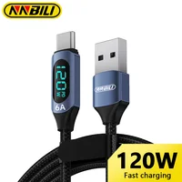 NNBILI 120W USB Type C Cable 6A LED Digital Display High-Speed Wire for Xiaomi POCO Huawei USB C Charger Data Cord 1m 1.5m 2m