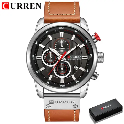 CURREN 8291 Mens Quartz Chronograph Watch Casual Leather Military Sport Fashion Gentleman Wristwatch - Image 9