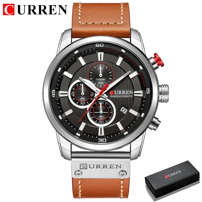 CURREN 8291 Mens Quartz Chronograph Watch Casual Leather Military Sport Fashion Gentleman Wristwatch - Image 9