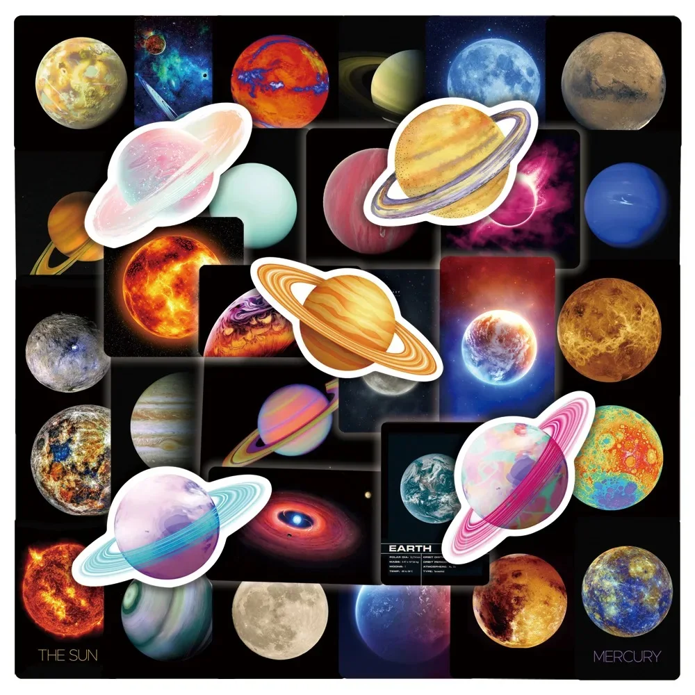 50PCS Colorful Planet Starry Sky Graffiti Stickers Car Motorcycle Travel Luggage Guitar Waterproof Sticker Decal for Kids